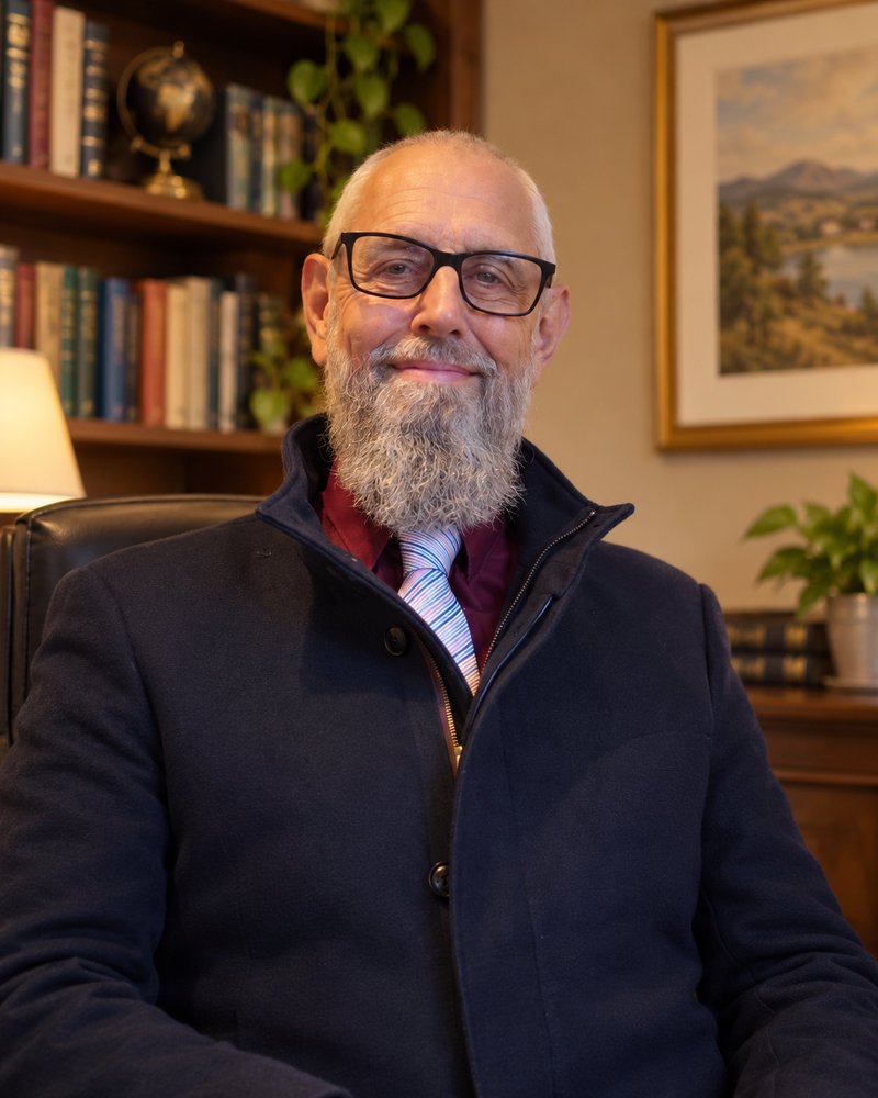 Shaun T. Richards, linguist and AI evaluator, smiling in a warmly lit study.